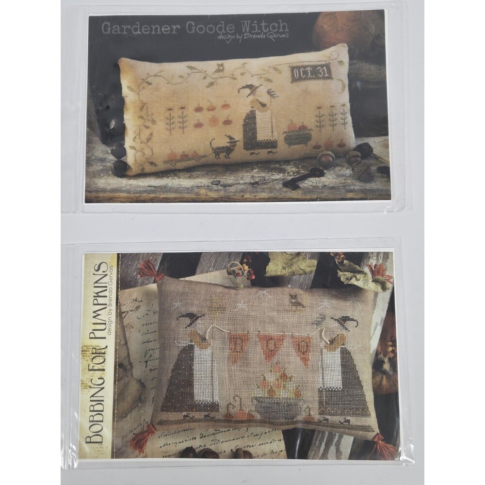 Brenda Gervais Halloween Cross Stitch Pattern Lot CS139 CS166 Witch Pumpkins